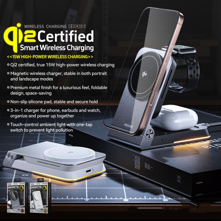 WK WP-U180 Tonayn Qi2 15W 3 in 1 Magnetic Wireless Charger