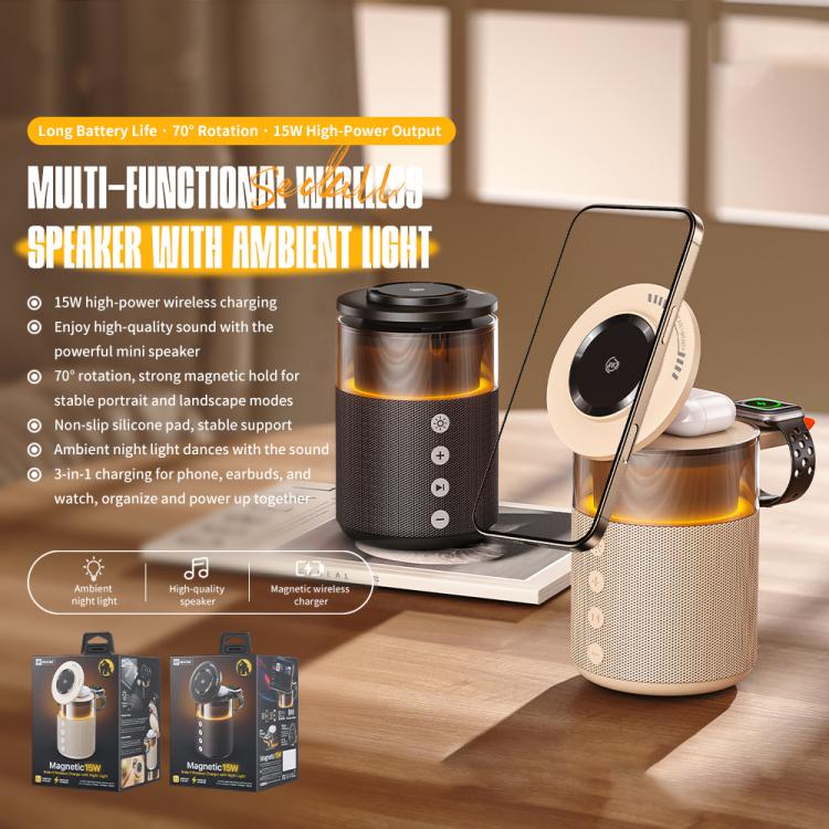 WK WP-U179 Qisone 5 in 1 15W Wireless Charging Bluetooth Speaker with Night Light