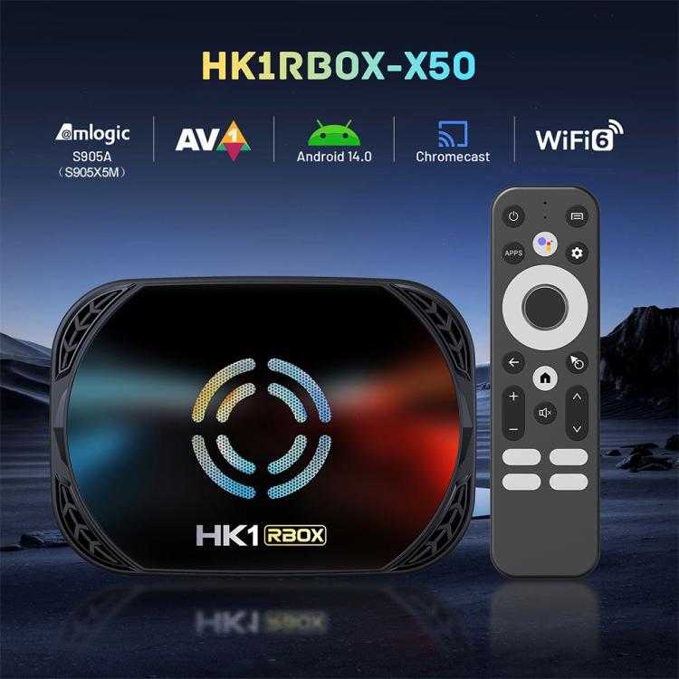 HK1 RBOX X50 Android 14 Smart TV Box with Remote Control, Amlogic S905A Quad-Core