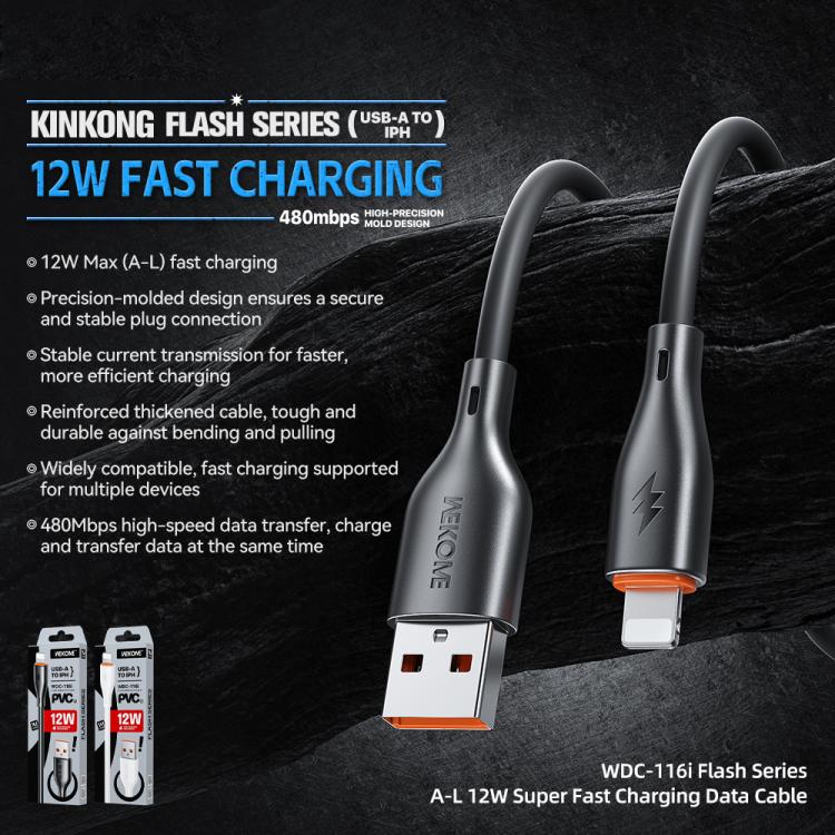 WK WDC-116i 12W USB to 8 Pin Fast Charging Data Cable, Length: 1m