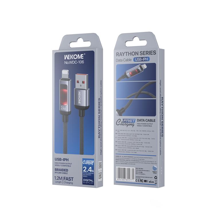 WK WDC-106 2.4A Intelligent Digital Display USB to 8 Pin Fast Charging Data Cable, Length: 1.2m