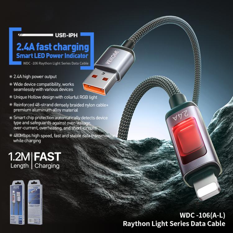 WK WDC-106 2.4A Intelligent Digital Display USB to 8 Pin Fast Charging Data Cable, Length: 1.2m
