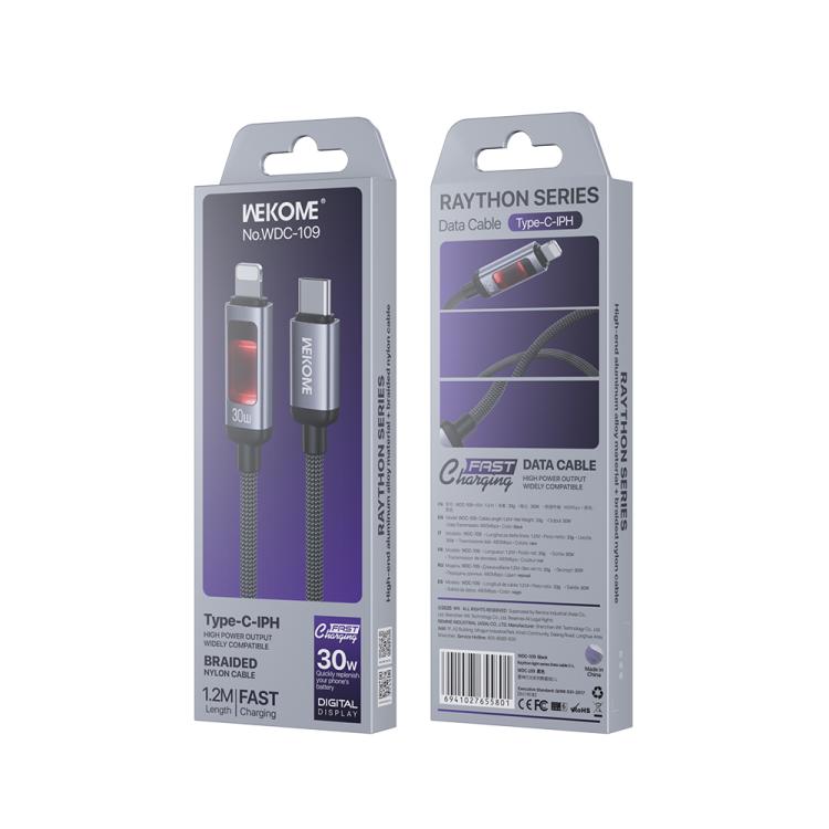 WK WDC-109 30W Intelligent Digital Display Type-C to 8 Pin Fast Charging Data Cable, Length: 1.2m