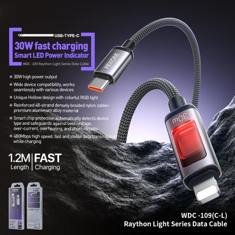 WK WDC-109 30W Intelligent Digital Display Type-C to 8 Pin Fast Charging Data Cable, Length: 1.2m