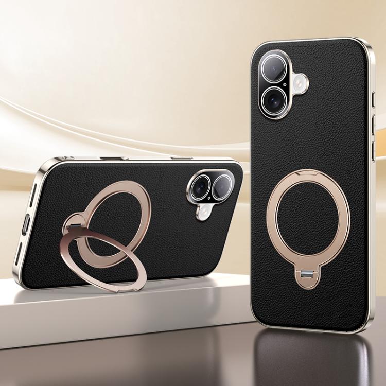 Skin Feel Leather Texture Cooling MagSafe Phone Case with 360 Degrees Rotating Holder