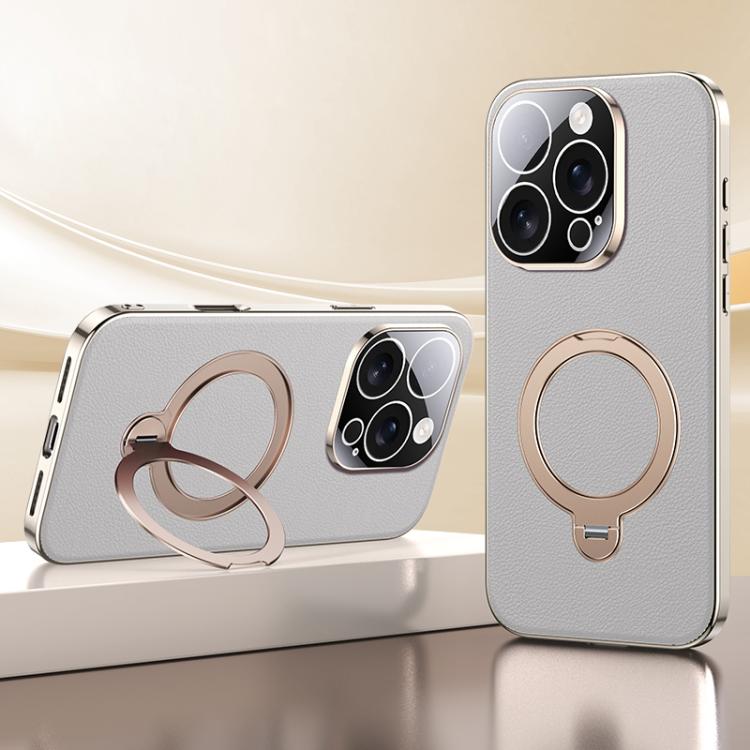 Skin Feel Leather Texture Cooling MagSafe Phone Case with 360 Degrees Rotating Holder