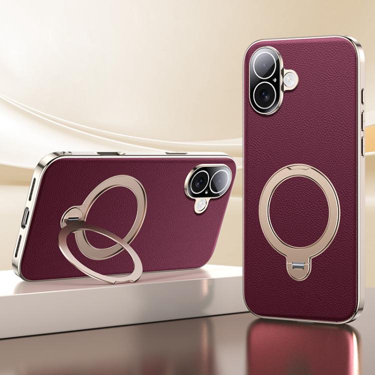 Skin Feel Leather Texture Cooling MagSafe Phone Case with 360 Degrees Rotating Holder