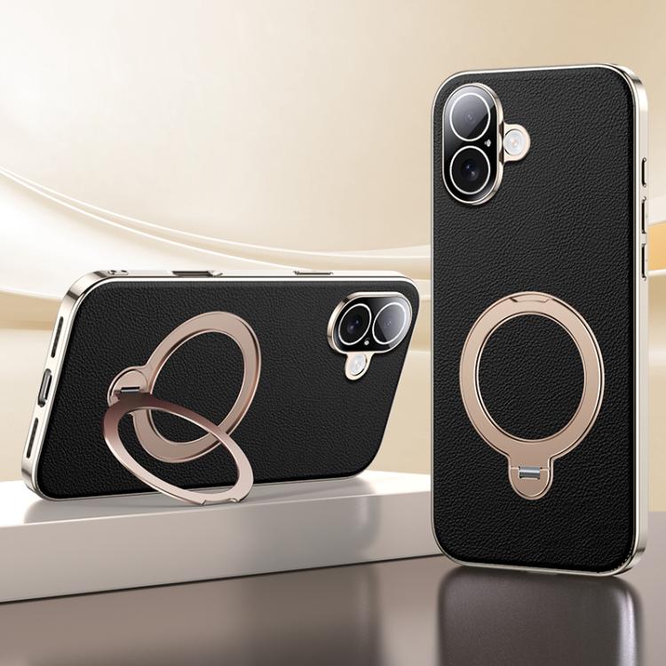 Skin Feel Leather Texture Cooling MagSafe Phone Case with 360 Degrees Rotating Holder