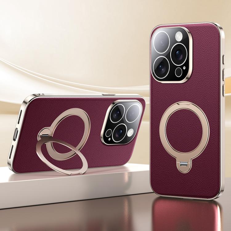 Skin Feel Leather Texture Cooling MagSafe Phone Case with 360 Degrees Rotating Holder