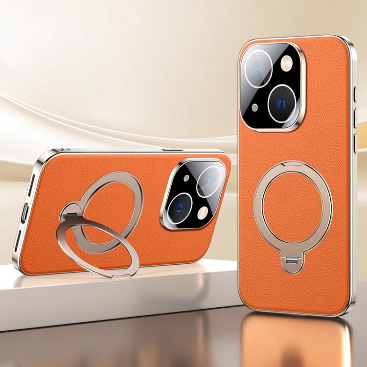 Skin Feel Leather Texture Cooling MagSafe Phone Case with 360 Degrees Rotating Holder