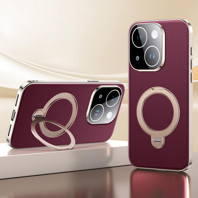 Skin Feel Leather Texture Cooling MagSafe Phone Case with 360 Degrees Rotating Holder