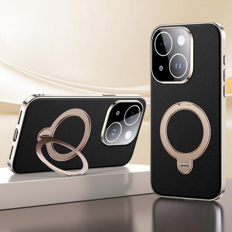 Skin Feel Leather Texture Cooling MagSafe Phone Case with 360 Degrees Rotating Holder