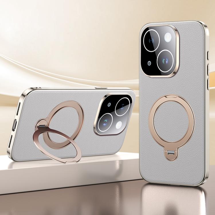 Skin Feel Leather Texture Cooling MagSafe Phone Case with 360 Degrees Rotating Holder