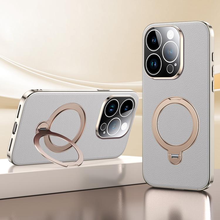 Skin Feel Leather Texture Cooling MagSafe Phone Case with 360 Degrees Rotating Holder