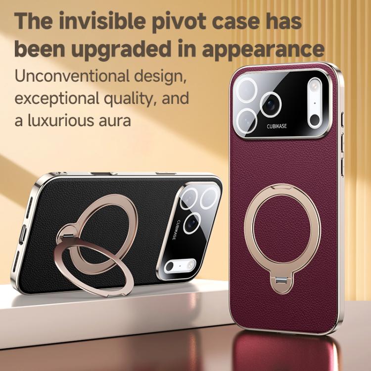 Skin Feel Leather Texture Cooling MagSafe Phone Case with 360 Degrees Rotating Holder