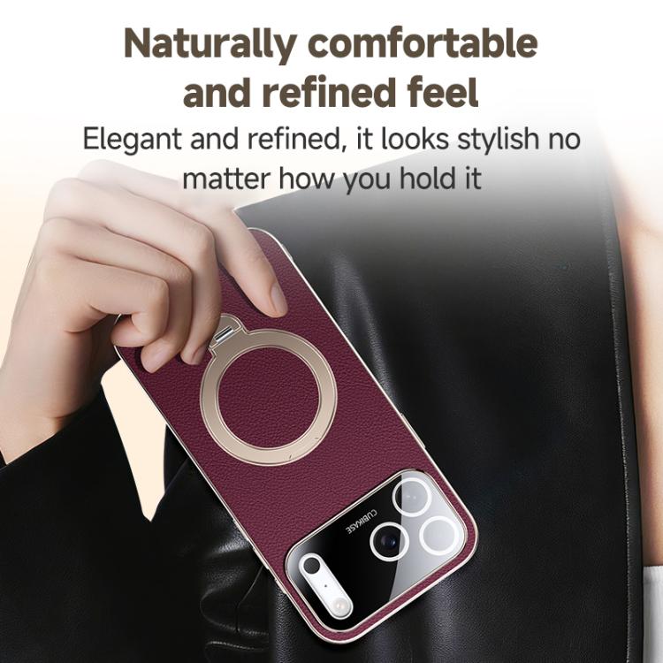 Skin Feel Leather Texture Cooling MagSafe Phone Case with 360 Degrees Rotating Holder