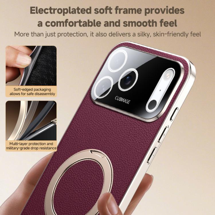 Skin Feel Leather Texture Cooling MagSafe Phone Case with 360 Degrees Rotating Holder