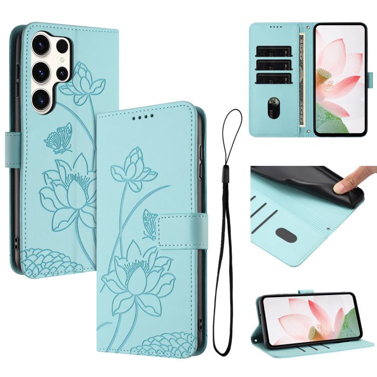 Lotus Embossed Leather Phone Case with Lanyard, For Samsung Galaxy S25 Ultra 5G, For Samsung Galaxy S24 FE 5G, For Samsung Galaxy S24 Ultra 5G, For Samsung Galaxy S23 FE 5G, For Samsung Galaxy S23 Ultra 5G, For Samsung Galaxy S23+ 5G                   ...