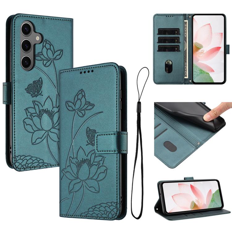 Lotus Embossed Leather Phone Case with Lanyard, For Galaxy S26 FE 5G, For Samsung Galaxy S26+ 5G, For Samsung Galaxy S26 Ultra 5G, For Samsung Galaxy S26 5G, For Samsung Galaxy S25 FE 5G, For Samsung Galaxy S25 Edge 5G, For Samsung Galaxy S25 / S24 5G ...