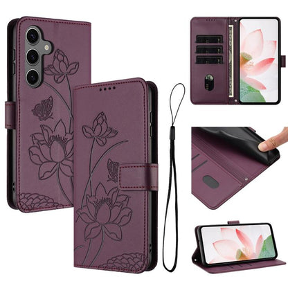 Lotus Embossed Leather Phone Case with Lanyard, For Galaxy S26 FE 5G, For Samsung Galaxy S26+ 5G, For Samsung Galaxy S26 Ultra 5G, For Samsung Galaxy S26 5G, For Samsung Galaxy S25 FE 5G, For Samsung Galaxy S25 Edge 5G, For Samsung Galaxy S25 / S24 5G ...