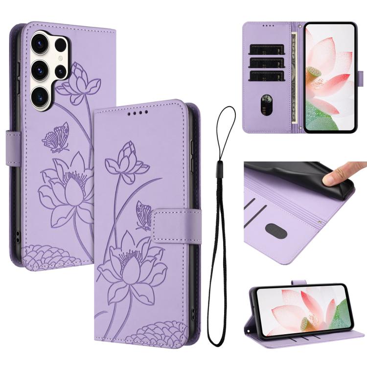 Lotus Embossed Leather Phone Case with Lanyard, For Samsung Galaxy S25 Ultra 5G, For Samsung Galaxy S24 FE 5G, For Samsung Galaxy S24 Ultra 5G, For Samsung Galaxy S23 FE 5G, For Samsung Galaxy S23 Ultra 5G, For Samsung Galaxy S23+ 5G                   ...