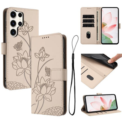 Lotus Embossed Leather Phone Case with Lanyard, For Samsung Galaxy S25 Ultra 5G, For Samsung Galaxy S24 FE 5G, For Samsung Galaxy S24 Ultra 5G, For Samsung Galaxy S23 FE 5G, For Samsung Galaxy S23 Ultra 5G, For Samsung Galaxy S23+ 5G                   ...