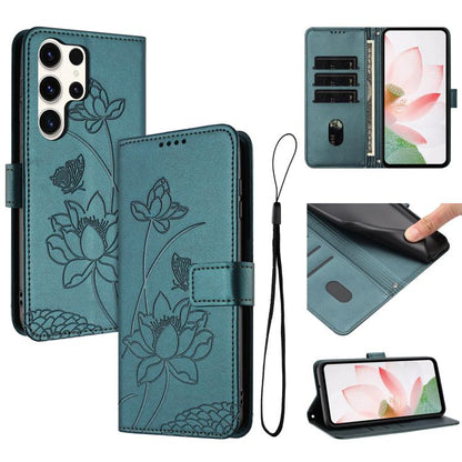 Lotus Embossed Leather Phone Case with Lanyard, For Samsung Galaxy S25 Ultra 5G, For Samsung Galaxy S24 FE 5G, For Samsung Galaxy S24 Ultra 5G, For Samsung Galaxy S23 FE 5G, For Samsung Galaxy S23 Ultra 5G, For Samsung Galaxy S23+ 5G                   ...