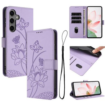 Lotus Embossed Leather Phone Case with Lanyard, For Galaxy S26 FE 5G, For Samsung Galaxy S26+ 5G, For Samsung Galaxy S26 Ultra 5G, For Samsung Galaxy S26 5G, For Samsung Galaxy S25 FE 5G, For Samsung Galaxy S25 Edge 5G, For Samsung Galaxy S25 / S24 5G ...