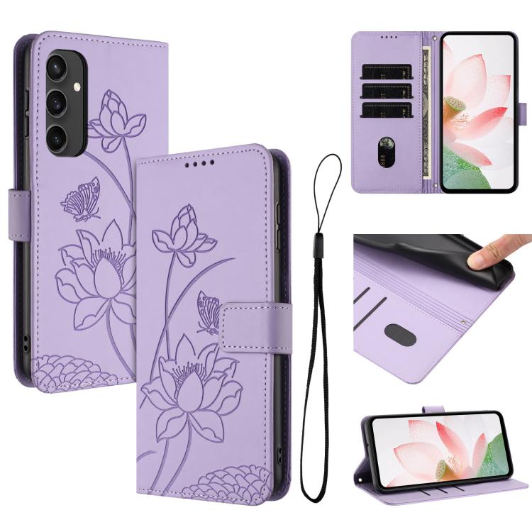 Lotus Embossed Leather Phone Case with Lanyard, For Samsung Galaxy S25 Ultra 5G, For Samsung Galaxy S24 FE 5G, For Samsung Galaxy S24 Ultra 5G, For Samsung Galaxy S23 FE 5G, For Samsung Galaxy S23 Ultra 5G, For Samsung Galaxy S23+ 5G                   ...