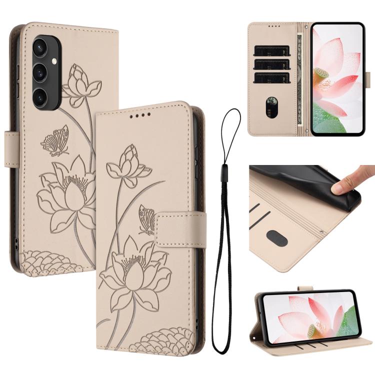 Lotus Embossed Leather Phone Case with Lanyard, For Samsung Galaxy S25 Ultra 5G, For Samsung Galaxy S24 FE 5G, For Samsung Galaxy S24 Ultra 5G, For Samsung Galaxy S23 FE 5G, For Samsung Galaxy S23 Ultra 5G, For Samsung Galaxy S23+ 5G                   ...