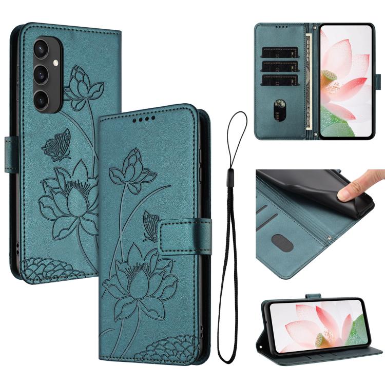 Lotus Embossed Leather Phone Case with Lanyard, For Samsung Galaxy S25 Ultra 5G, For Samsung Galaxy S24 FE 5G, For Samsung Galaxy S24 Ultra 5G, For Samsung Galaxy S23 FE 5G, For Samsung Galaxy S23 Ultra 5G, For Samsung Galaxy S23+ 5G                   ...