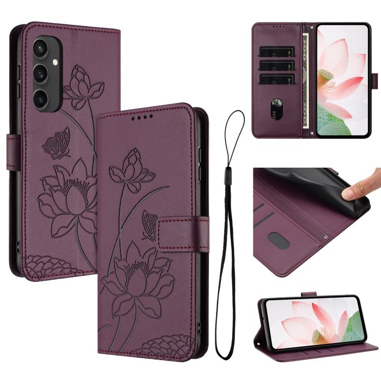 Lotus Embossed Leather Phone Case with Lanyard, For Samsung Galaxy S25 Ultra 5G, For Samsung Galaxy S24 FE 5G, For Samsung Galaxy S24 Ultra 5G, For Samsung Galaxy S23 FE 5G, For Samsung Galaxy S23 Ultra 5G, For Samsung Galaxy S23+ 5G                   ...