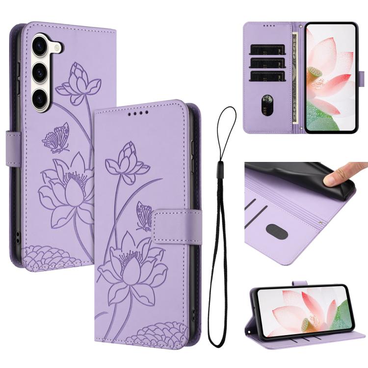 Lotus Embossed Leather Phone Case with Lanyard, For Samsung Galaxy S25 Ultra 5G, For Samsung Galaxy S24 FE 5G, For Samsung Galaxy S24 Ultra 5G, For Samsung Galaxy S23 FE 5G, For Samsung Galaxy S23 Ultra 5G, For Samsung Galaxy S23+ 5G                   ...