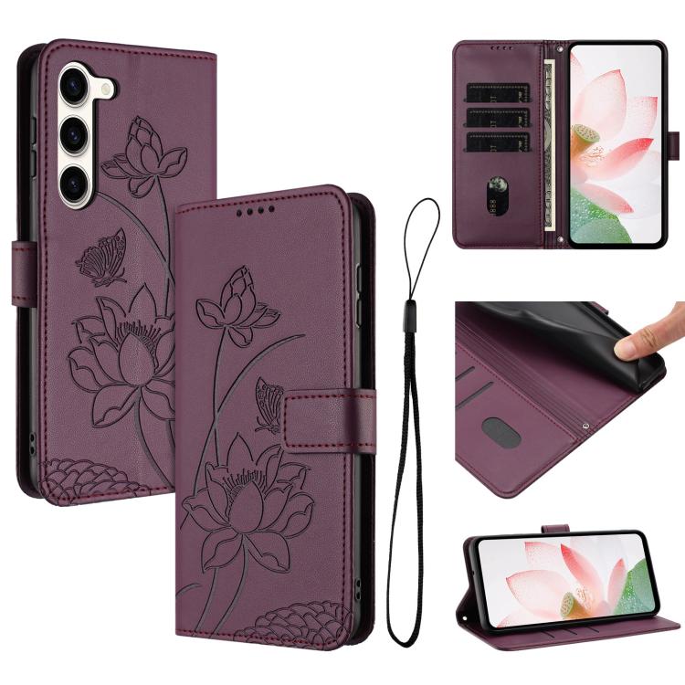 Lotus Embossed Leather Phone Case with Lanyard, For Samsung Galaxy S25 Ultra 5G, For Samsung Galaxy S24 FE 5G, For Samsung Galaxy S24 Ultra 5G, For Samsung Galaxy S23 FE 5G, For Samsung Galaxy S23 Ultra 5G, For Samsung Galaxy S23+ 5G                   ...