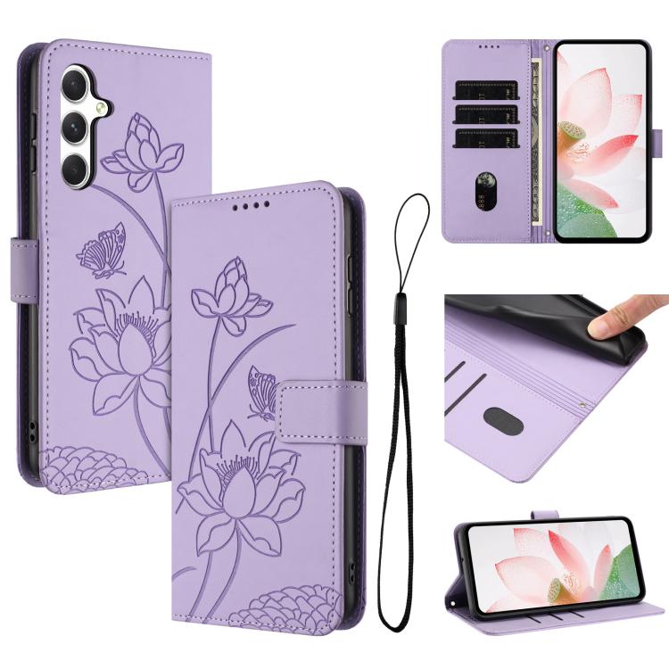 Lotus Embossed Leather Phone Case with Lanyard, For Samsung Galaxy S25 Ultra 5G, For Samsung Galaxy S24 FE 5G, For Samsung Galaxy S24 Ultra 5G, For Samsung Galaxy S23 FE 5G, For Samsung Galaxy S23 Ultra 5G, For Samsung Galaxy S23+ 5G                   ...
