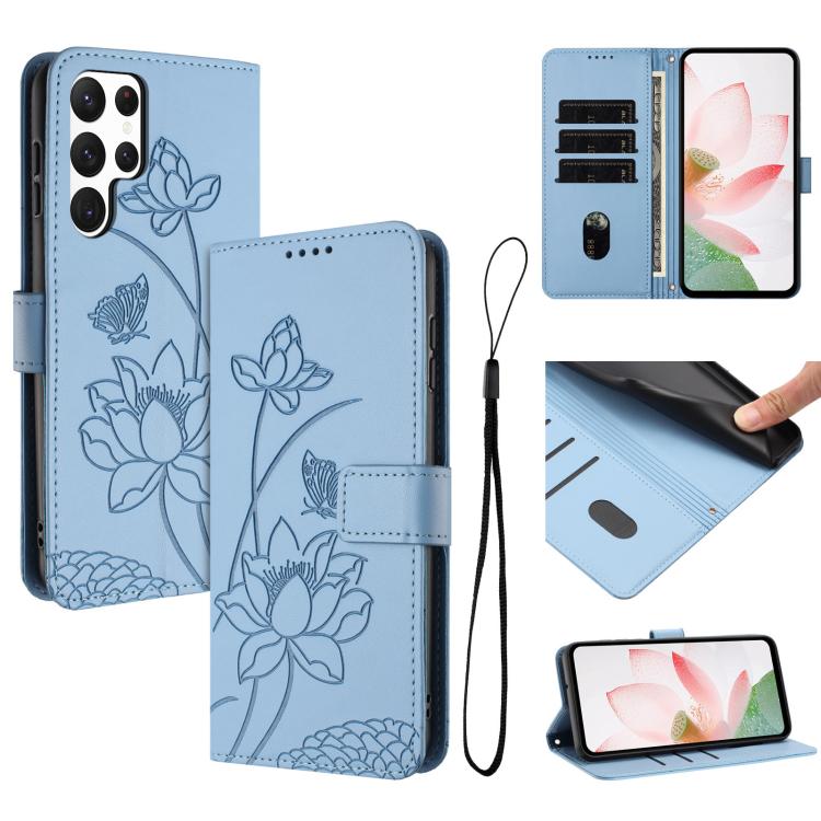 Lotus Embossed Leather Phone Case with Lanyard, For Samsung Galaxy S22 Ultra 5G, For Samsung Galaxy S22+ 5G, For Samsung Galaxy S22 5G, For Samsung Galaxy S21 FE 5G, For Samsung Galaxy S21 5G, For Samsung Galaxy S21+ 5G, For Samsung Galaxy S21 Ultra 5G