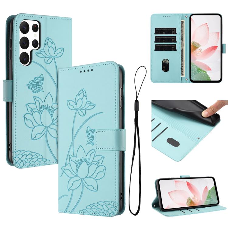 Lotus Embossed Leather Phone Case with Lanyard, For Samsung Galaxy S22 Ultra 5G, For Samsung Galaxy S22+ 5G, For Samsung Galaxy S22 5G, For Samsung Galaxy S21 FE 5G, For Samsung Galaxy S21 5G, For Samsung Galaxy S21+ 5G, For Samsung Galaxy S21 Ultra 5G