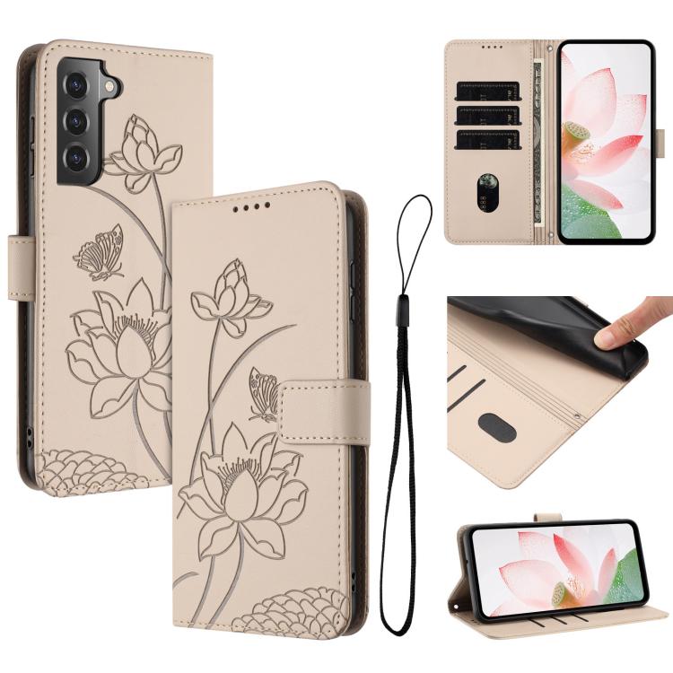 Lotus Embossed Leather Phone Case with Lanyard, For Samsung Galaxy S22 Ultra 5G, For Samsung Galaxy S22+ 5G, For Samsung Galaxy S22 5G, For Samsung Galaxy S21 FE 5G, For Samsung Galaxy S21 5G, For Samsung Galaxy S21+ 5G, For Samsung Galaxy S21 Ultra 5G