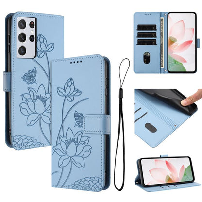 Lotus Embossed Leather Phone Case with Lanyard, For Samsung Galaxy S22 Ultra 5G, For Samsung Galaxy S22+ 5G, For Samsung Galaxy S22 5G, For Samsung Galaxy S21 FE 5G, For Samsung Galaxy S21 5G, For Samsung Galaxy S21+ 5G, For Samsung Galaxy S21 Ultra 5G