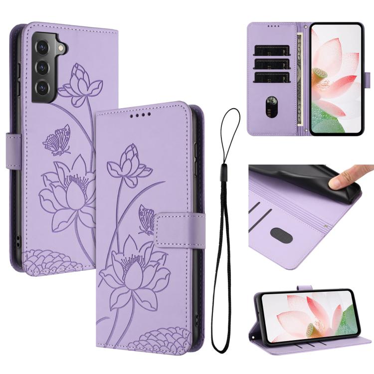 Lotus Embossed Leather Phone Case with Lanyard, For Samsung Galaxy S22 Ultra 5G, For Samsung Galaxy S22+ 5G, For Samsung Galaxy S22 5G, For Samsung Galaxy S21 FE 5G, For Samsung Galaxy S21 5G, For Samsung Galaxy S21+ 5G, For Samsung Galaxy S21 Ultra 5G