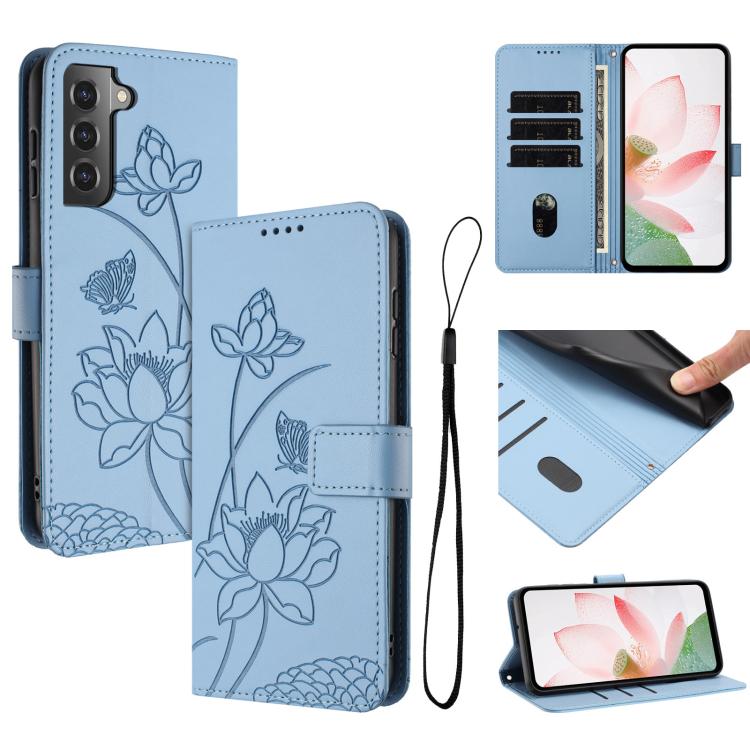 Lotus Embossed Leather Phone Case with Lanyard, For Samsung Galaxy S22 Ultra 5G, For Samsung Galaxy S22+ 5G, For Samsung Galaxy S22 5G, For Samsung Galaxy S21 FE 5G, For Samsung Galaxy S21 5G, For Samsung Galaxy S21+ 5G, For Samsung Galaxy S21 Ultra 5G