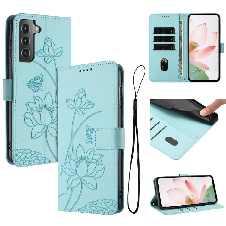 Lotus Embossed Leather Phone Case with Lanyard, For Samsung Galaxy S22 Ultra 5G, For Samsung Galaxy S22+ 5G, For Samsung Galaxy S22 5G, For Samsung Galaxy S21 FE 5G, For Samsung Galaxy S21 5G, For Samsung Galaxy S21+ 5G, For Samsung Galaxy S21 Ultra 5G