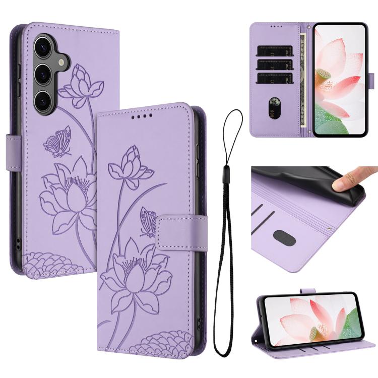 Lotus Embossed Leather Phone Case with Lanyard, For Galaxy S26 FE 5G, For Samsung Galaxy S26+ 5G, For Samsung Galaxy S26 Ultra 5G, For Samsung Galaxy S26 5G, For Samsung Galaxy S25 FE 5G, For Samsung Galaxy S25 Edge 5G, For Samsung Galaxy S25 / S24 5G ...
