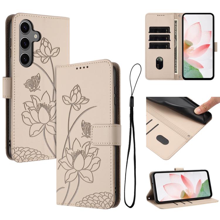 Lotus Embossed Leather Phone Case with Lanyard, For Galaxy S26 FE 5G, For Samsung Galaxy S26+ 5G, For Samsung Galaxy S26 Ultra 5G, For Samsung Galaxy S26 5G, For Samsung Galaxy S25 FE 5G, For Samsung Galaxy S25 Edge 5G, For Samsung Galaxy S25 / S24 5G ...