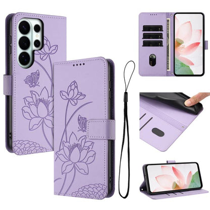 Lotus Embossed Leather Phone Case with Lanyard, For Galaxy S26 FE 5G, For Samsung Galaxy S26+ 5G, For Samsung Galaxy S26 Ultra 5G, For Samsung Galaxy S26 5G, For Samsung Galaxy S25 FE 5G, For Samsung Galaxy S25 Edge 5G, For Samsung Galaxy S25 / S24 5G ...