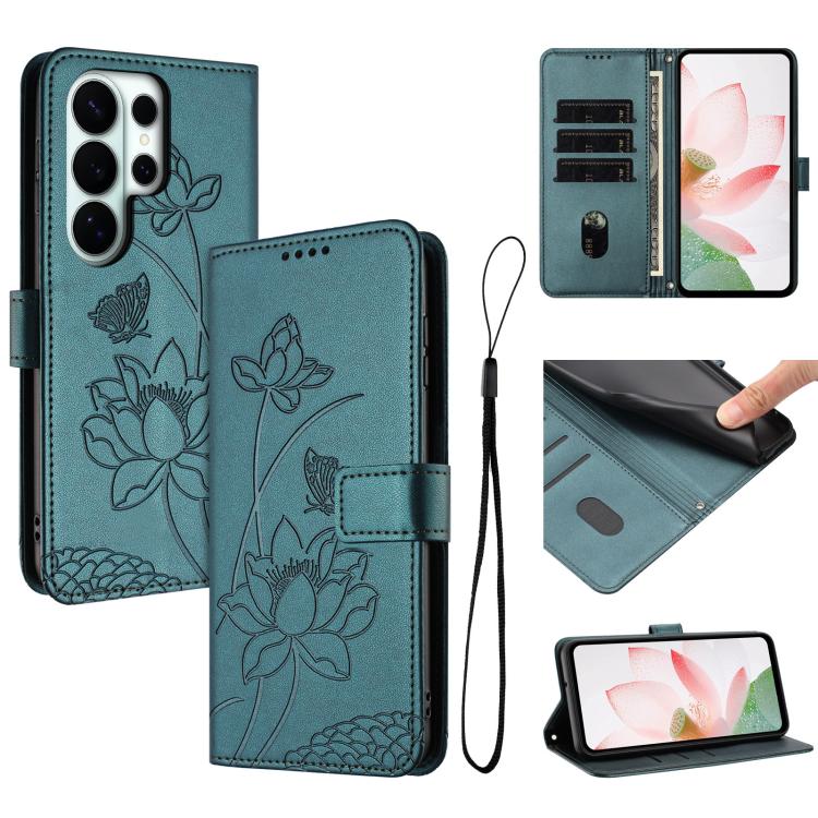 Lotus Embossed Leather Phone Case with Lanyard, For Galaxy S26 FE 5G, For Samsung Galaxy S26+ 5G, For Samsung Galaxy S26 Ultra 5G, For Samsung Galaxy S26 5G, For Samsung Galaxy S25 FE 5G, For Samsung Galaxy S25 Edge 5G, For Samsung Galaxy S25 / S24 5G ...