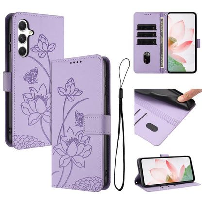 Lotus Embossed Leather Phone Case with Lanyard, For Galaxy S26 FE 5G, For Samsung Galaxy S26+ 5G, For Samsung Galaxy S26 Ultra 5G, For Samsung Galaxy S26 5G, For Samsung Galaxy S25 FE 5G, For Samsung Galaxy S25 Edge 5G, For Samsung Galaxy S25 / S24 5G ...