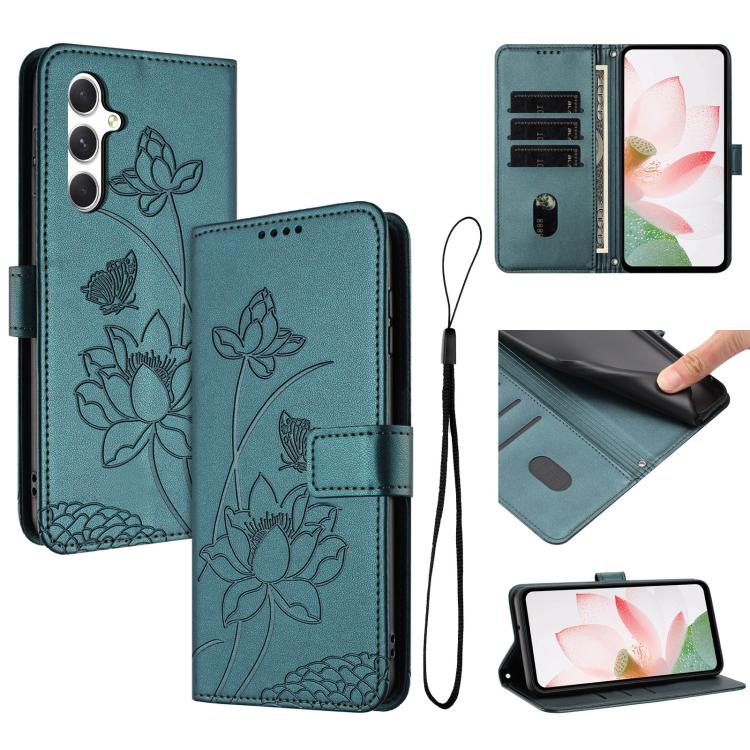 Lotus Embossed Leather Phone Case with Lanyard, For Galaxy S26 FE 5G, For Samsung Galaxy S26+ 5G, For Samsung Galaxy S26 Ultra 5G, For Samsung Galaxy S26 5G, For Samsung Galaxy S25 FE 5G, For Samsung Galaxy S25 Edge 5G, For Samsung Galaxy S25 / S24 5G ...