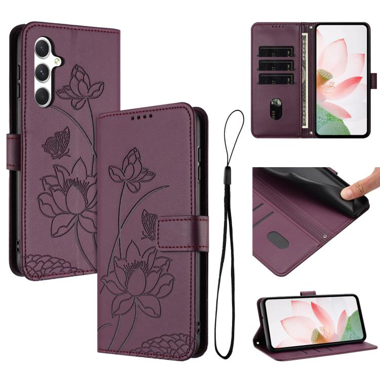 Lotus Embossed Leather Phone Case with Lanyard, For Galaxy S26 FE 5G, For Samsung Galaxy S26+ 5G, For Samsung Galaxy S26 Ultra 5G, For Samsung Galaxy S26 5G, For Samsung Galaxy S25 FE 5G, For Samsung Galaxy S25 Edge 5G, For Samsung Galaxy S25 / S24 5G ...