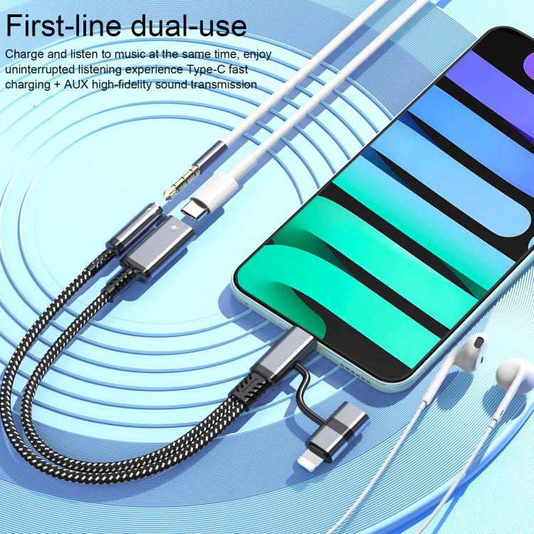 4 in 1 USB-C / Type-C, 8 Pin to USB-C / Type-C, 3.5mm Audio Cable Adapter